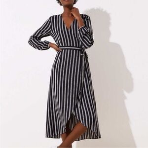 LOFT Black and White Long Sleeve Striped Dress